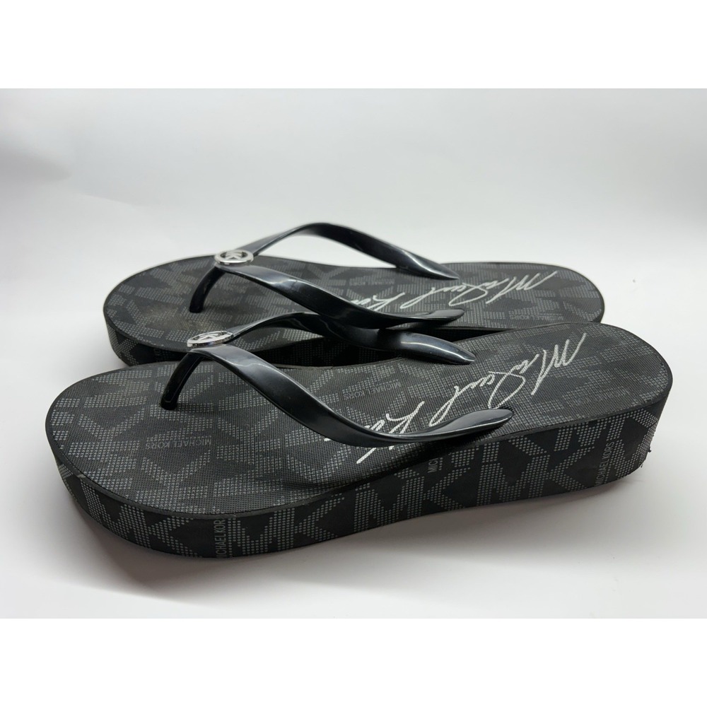Michael Kors Bedford Platform Flip Flop Women 7 Black Jet Set Signature Low Heel - Picture 3 of 7
